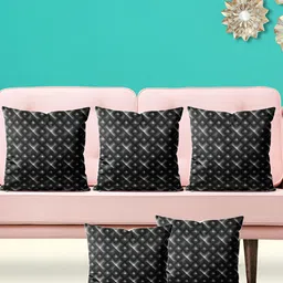 ArtzFolio Black & Grey 5 Pieces Geometric Printed Velvet Square Cushion Covers-picture-1