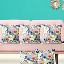 ArtzFolio White & Blue 5 Pcs Floral Velvet Square Cushion Covers-image-105