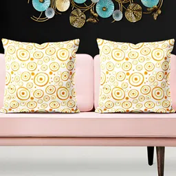 ArtzFolio Beige & Orange 5 Pieces Geometric Square Cushion Covers-image-99