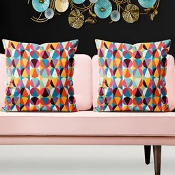 ArtzFolio White 5 Pieces Geometric Printed Velvet Square Cushion Covers-image-66