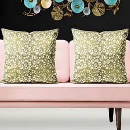 ArtzFolio Green & Off White 5 Pieces Printed Velvet Square Cushion Covers-image-72