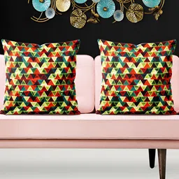 ArtzFolio Yellow 5 Pieces Printed Velvet Square Cushion Covers-image-28