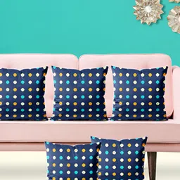 ArtzFolio Blue & Mustard 5 Pieces Printed Velvet Square Cushion Covers-image-17