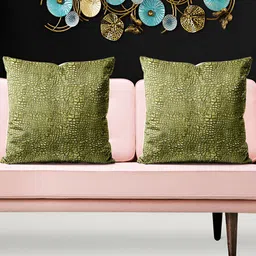 ArtzFolio Green & White 5 Pieces Abstract Printed Velvet Square Cushion Covers-9