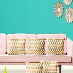 ArtzFolio Beige & Green Geometric 5 Pieces Square Cushion Covers-17