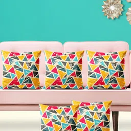 ArtzFolio Yellow & Blue 5 Pieces Geometric Printed Velvet Square Cushion Covers-image-45