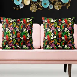 ArtzFolio Black & Green 5 Pieces Velvet Square Cushion Covers-image-57