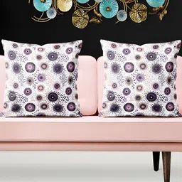 ArtzFolio White & Purple  5 Pcs Geometric Velvet Square Cushion Covers-image-15