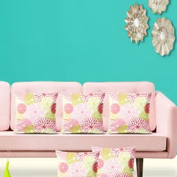 ArtzFolio Pink 5 Pcs Velvet Square Cushion Covers-1