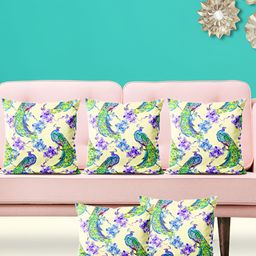 ArtzFolio Beige & Green 5 Pieces Abstract Velvet Square Cushion Covers-image-65
