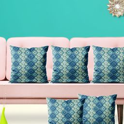 ArtzFolio Green 5 Pieces Geometric Printed Velvet Square Cushion Covers-image-100