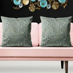 ArtzFolio Green & Grey 5 Pieces Abstract Printed Velvet Square Cushion Covers-16