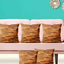 ArtzFolio Brown 5 Pieces Self Design Velvet Square Cushion Covers-10