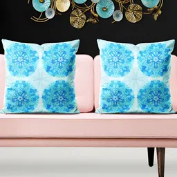 ArtzFolio Blue 5 Pieces Floral Velvet Square Cushion Covers-image-65