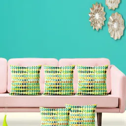 ArtzFolio Green 5 Pieces Geometric Printed Velvet Square Cushion Covers-image-43