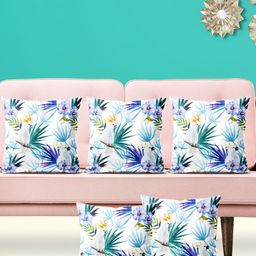 ArtzFolio Wwhite & Blue 5 Pcs Velvet Square Cushion Covers-image-103