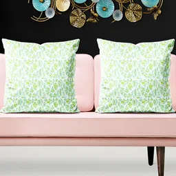 ArtzFolio White & Green 5 Pieces Floral Printed Velvet Square Cushion Covers-image-94