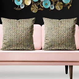ArtzFolio Beige & Grey 5 Pieces Geometric Velvet Square Cushion Covers-image-59