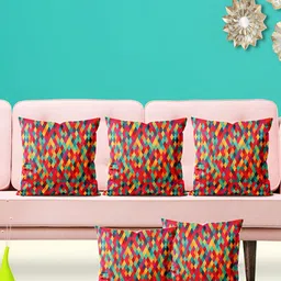 ArtzFolio Red & Green 5 Pieces Abstract Velvet Square Cushion Covers-image-82