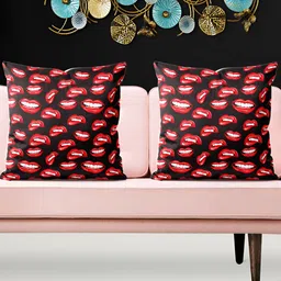 ArtzFolio Black & Red 5 Pieces Abstract Velvet Square Cushion Covers-12