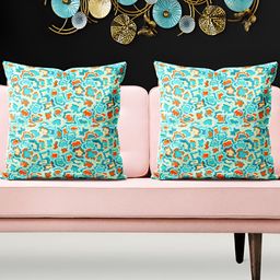 ArtzFolio Blue & Orange 5 Pieces Abstract Printed Velvet Square Cushion Covers-image-70