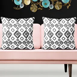 ArtzFolio White & Black 5 Pieces Geometric Velvet Square Cushion Covers-picture-22