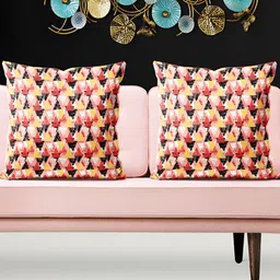 ArtzFolio Peach & Black 5 Pieces Geometric Printed Velvet Square Cushion Covers-image-29