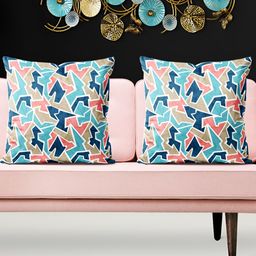 ArtzFolio Blue & Peach 5 Pieces Velvet Square Cushion Covers-image-20