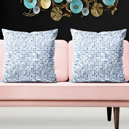 ArtzFolio Blue & White 5 Pieces Checked Printed Velvet Square Cushion Covers-picture-23