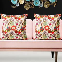 ArtzFolio Brown & Red 5 Pieces Printed Velvet Square Cushion Covers-25