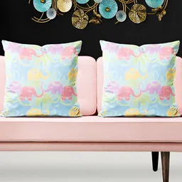 ArtzFolio Blue & Pink 5 Pieces Self Design Printed Velvet Square Cushion Covers-image-29