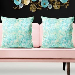 ArtzFolio White & Blue 5 Pieces Printed Velvet Square Cushion Covers-image-27