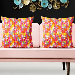 ArtzFolio Orange & Grey 5 Pieces Geometric Printed Velvet Square Cushion Covers-8