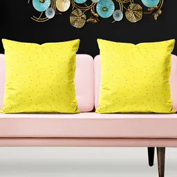 ArtzFolio Yellow 5 Pieces Geometric Velvet Square Cushion Covers-17
