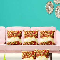 ArtzFolio Beige & Red 5 Pieces Ethnic Motifs Printed Velvet Square Cushion Covers-image-71