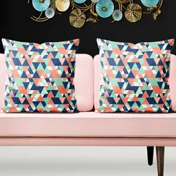 ArtzFolio Peach & Green 5 Pieces Geometric Velvet Square Cushion Covers-image-93