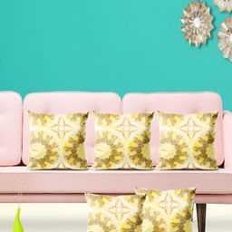 ArtzFolio Yellow 5 Pieces Geometric Velvet Square Cushion Covers-12