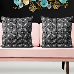 ArtzFolio Black & White 5 Pieces Geometric Velvet Square Cushion Covers-image-97