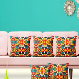 ArtzFolio Yellow & Green 5Pcs Abstract Square Cushion Covers-image-13