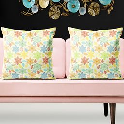 ArtzFolio Cream 5 Pieces Floral Printed Velvet Square Cushion Covers-image-73