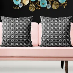 ArtzFolio Black 5 Pieces Geometric Printed Velvet Square Cushion Covers-14