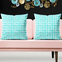 ArtzFolio Blue 5 Pieces Geometric Printed Velvet Square Cushion Covers-image-38