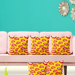 ArtzFolio Red & Yellow 5 Pieces Abstract Velvet Square Cushion Covers-image-65