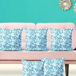ArtzFolio Blue 5 Pieces Polka Dots Printed Velvet Square Cushion Covers-image-10
