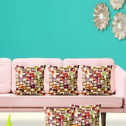 ArtzFolio Green & Brown 5 Pieces Velvet Square Cushion Covers-image-101