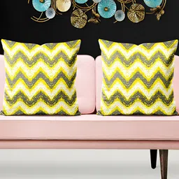 ArtzFolio Green & Yellow 5 Pieces Abstract Velvet Square Cushion Covers-image-42