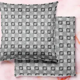 ArtzFolio Grey & Black 5 Pieces Geometric Printed Velvet Square Cushion Covers-37