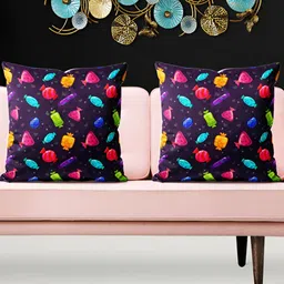 ArtzFolio Navy Blue & Pink 5 Pieces Abstract Velvet Square Cushion Covers-image-34