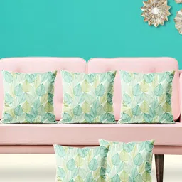 ArtzFolio Cream 5 Pieces Floral Printed Velvet Square Cushion Covers-image-66