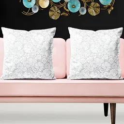 ArtzFolio White & Grey 5 Pieces Self Design Velvet Square Cushion Covers-16